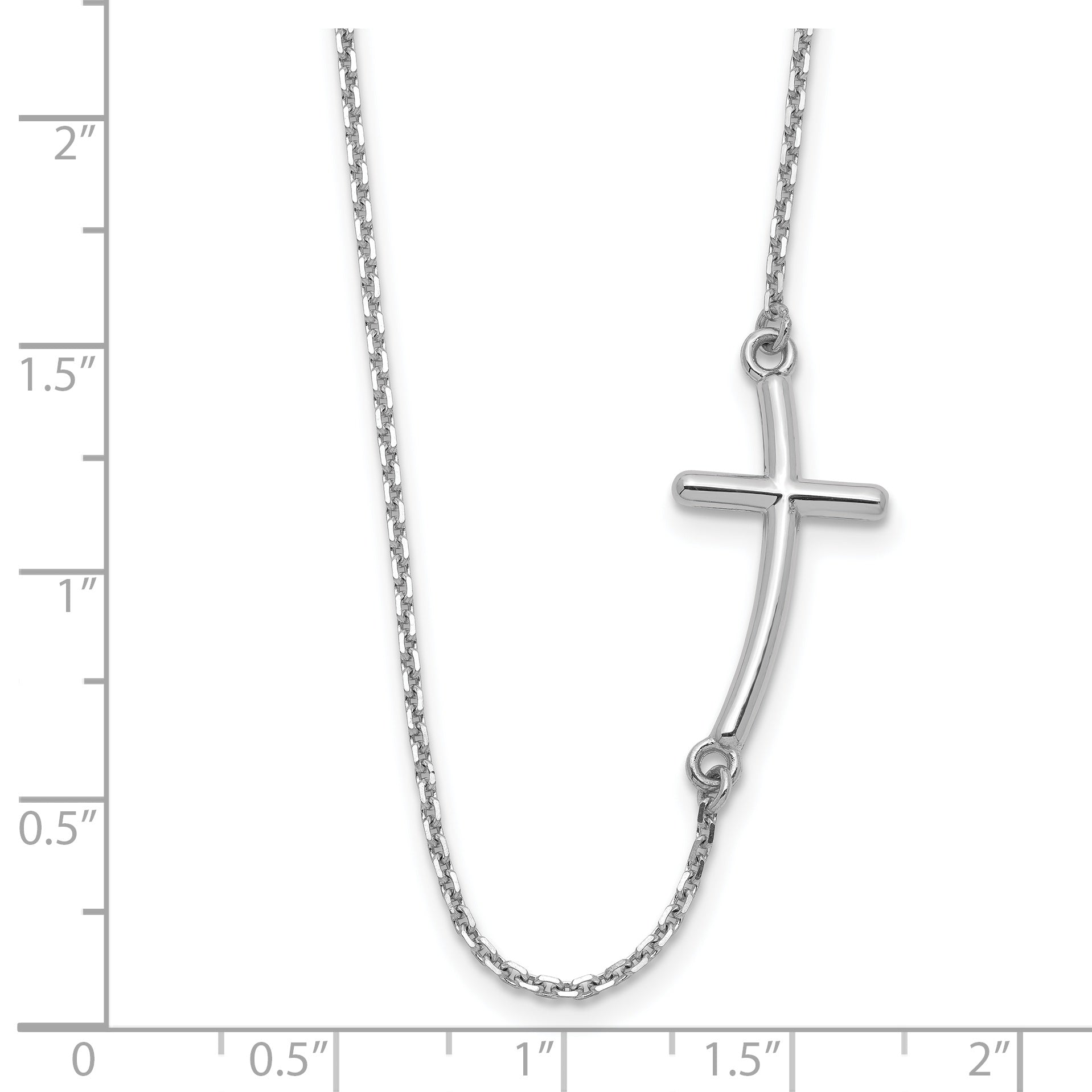 14k White Gold Large Sideways Curved Cross Necklace