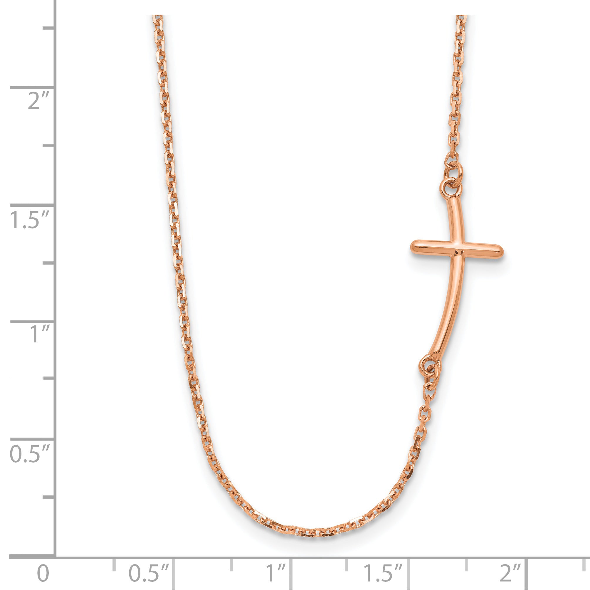 14k Rose Gold Small Sideways Curved Cross Necklace