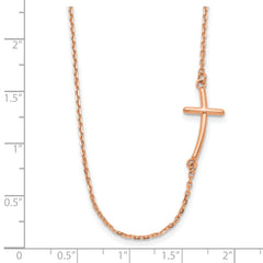 14k Rose Gold Small Sideways Curved Cross Necklace