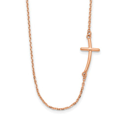 14k Rose Gold Small Sideways Curved Cross Necklace