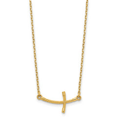 14k Small Sideways Curved Twist Cross Necklace