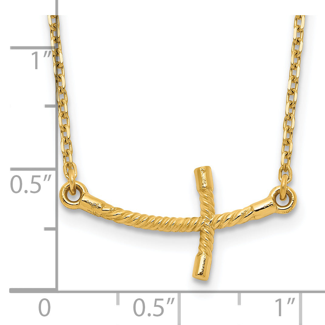 14k Small Sideways Curved Twist Cross Necklace