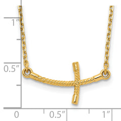 14k Small Sideways Curved Twist Cross Necklace