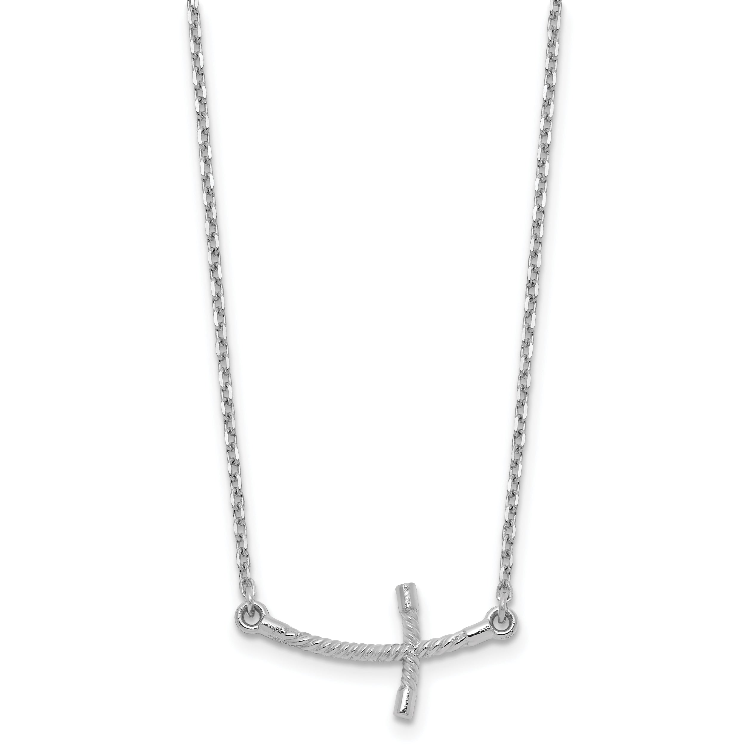 14k White Gold Small Sideways Curved Twist Cross Necklace