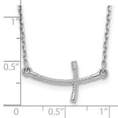 14k White Gold Small Sideways Curved Twist Cross Necklace