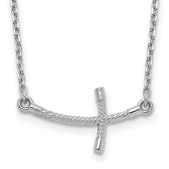 14k White Gold Small Sideways Curved Twist Cross Necklace