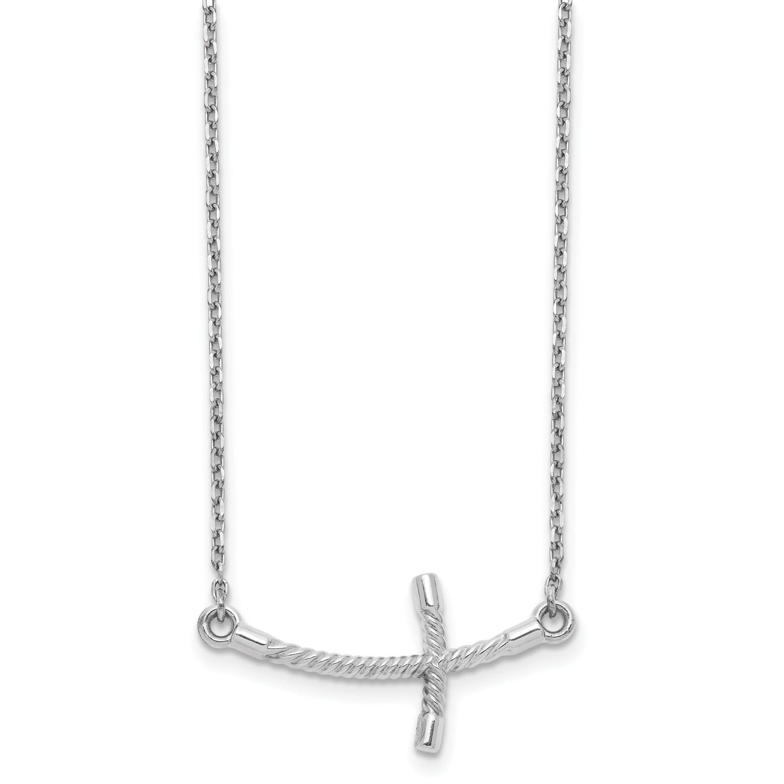 14k White Gold Large Sideways Curved Twist Cross Necklace