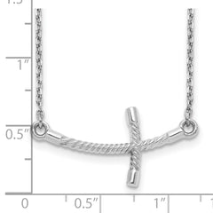 14k White Gold Large Sideways Curved Twist Cross Necklace