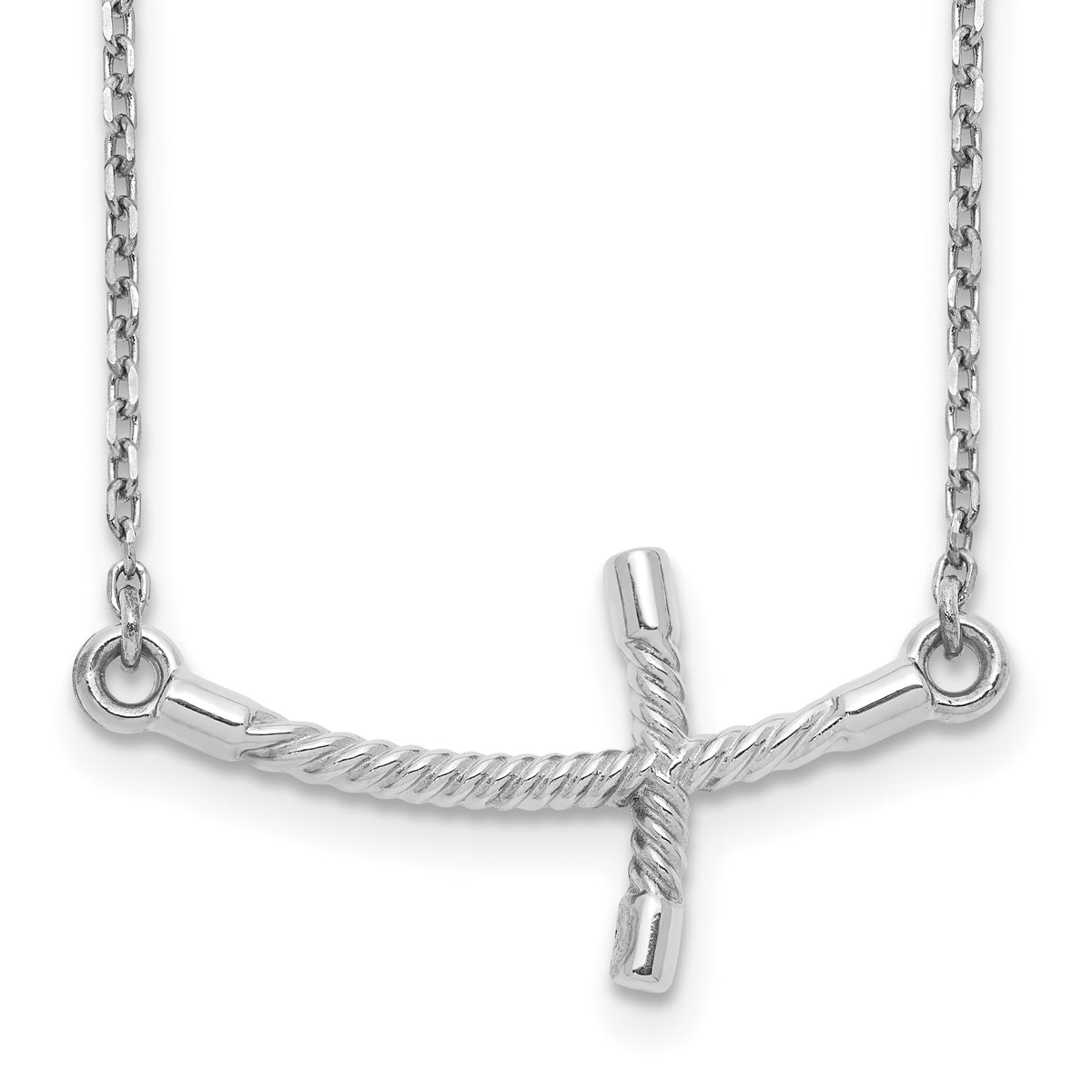 14k White Gold Large Sideways Curved Twist Cross Necklace