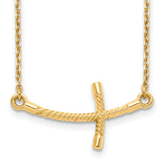 14k Large Sideways Curved Twist Cross Necklace