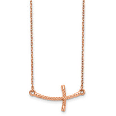 14k Rose Gold Large Sideways Curved Twist Cross Necklace