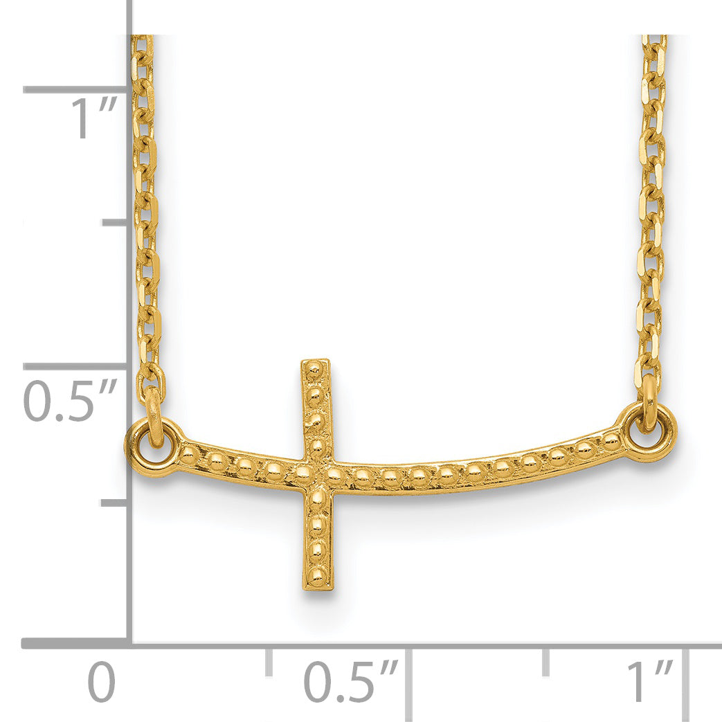 14k Sideways Curved Textured Cross Necklace