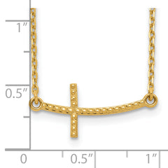 14k Sideways Curved Textured Cross Necklace