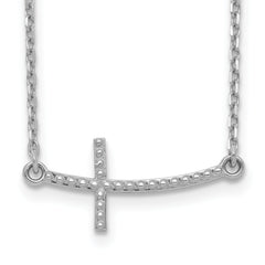 14k White Gold Sideways Curved Textured Cross Necklace