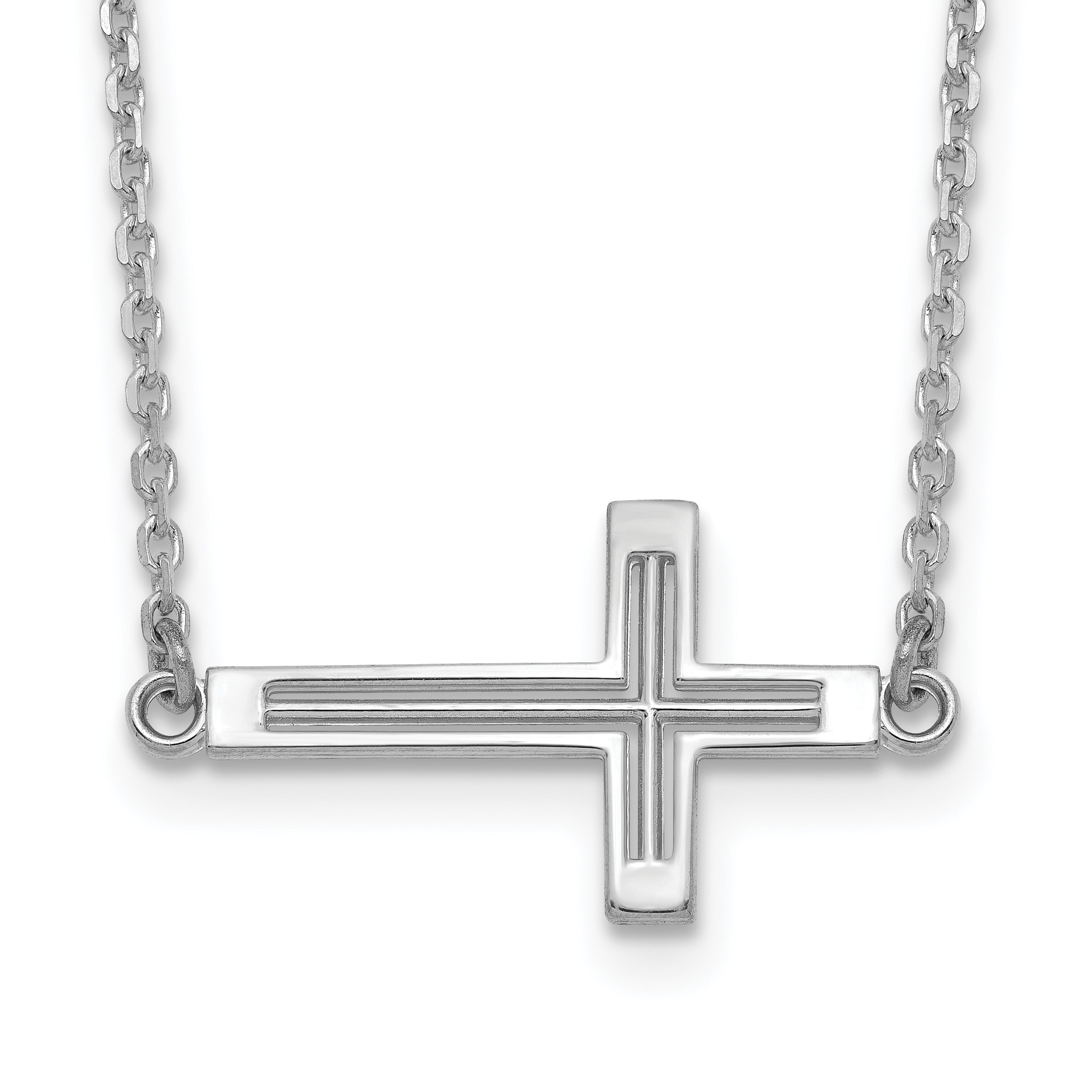 14k White Gold Sideways Cut-out Cross Necklace