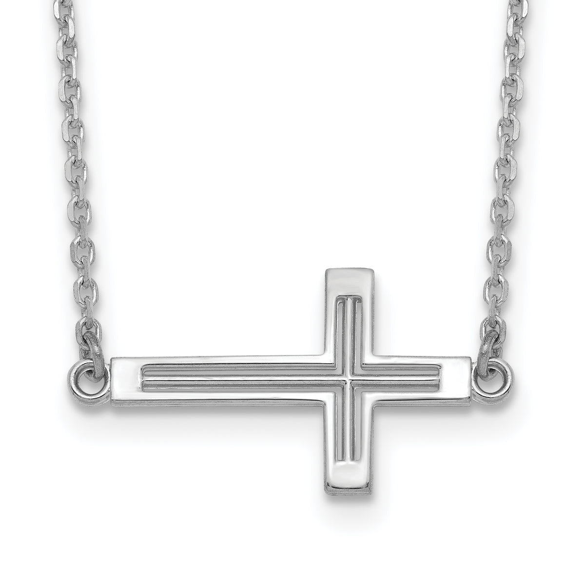 14k White Gold Sideways Cut-out Cross Necklace