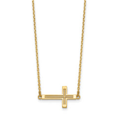 14k Sideways Cut-out Cross Necklace