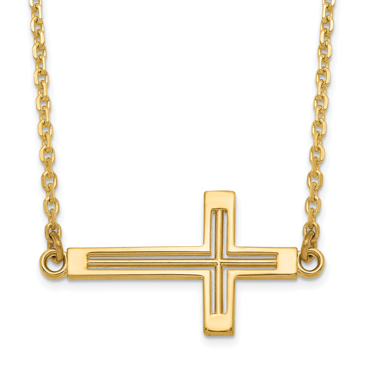 14k Sideways Cut-out Cross Necklace