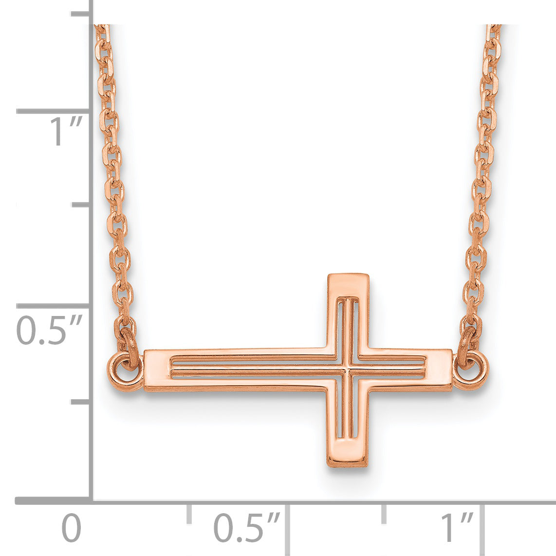 14k Rose Gold Sideways Cut-out Cross Necklace