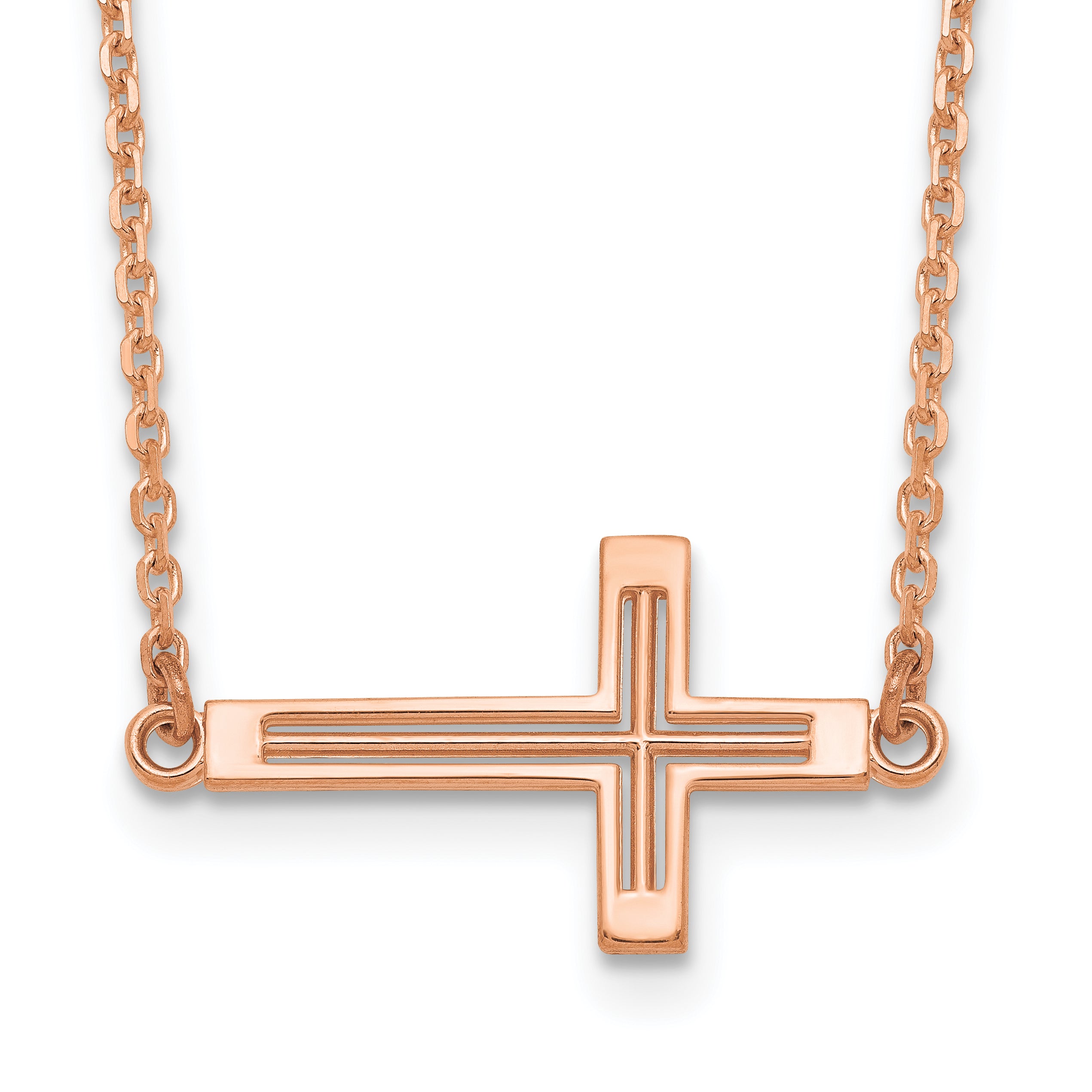 14k Rose Gold Sideways Cut-out Cross Necklace