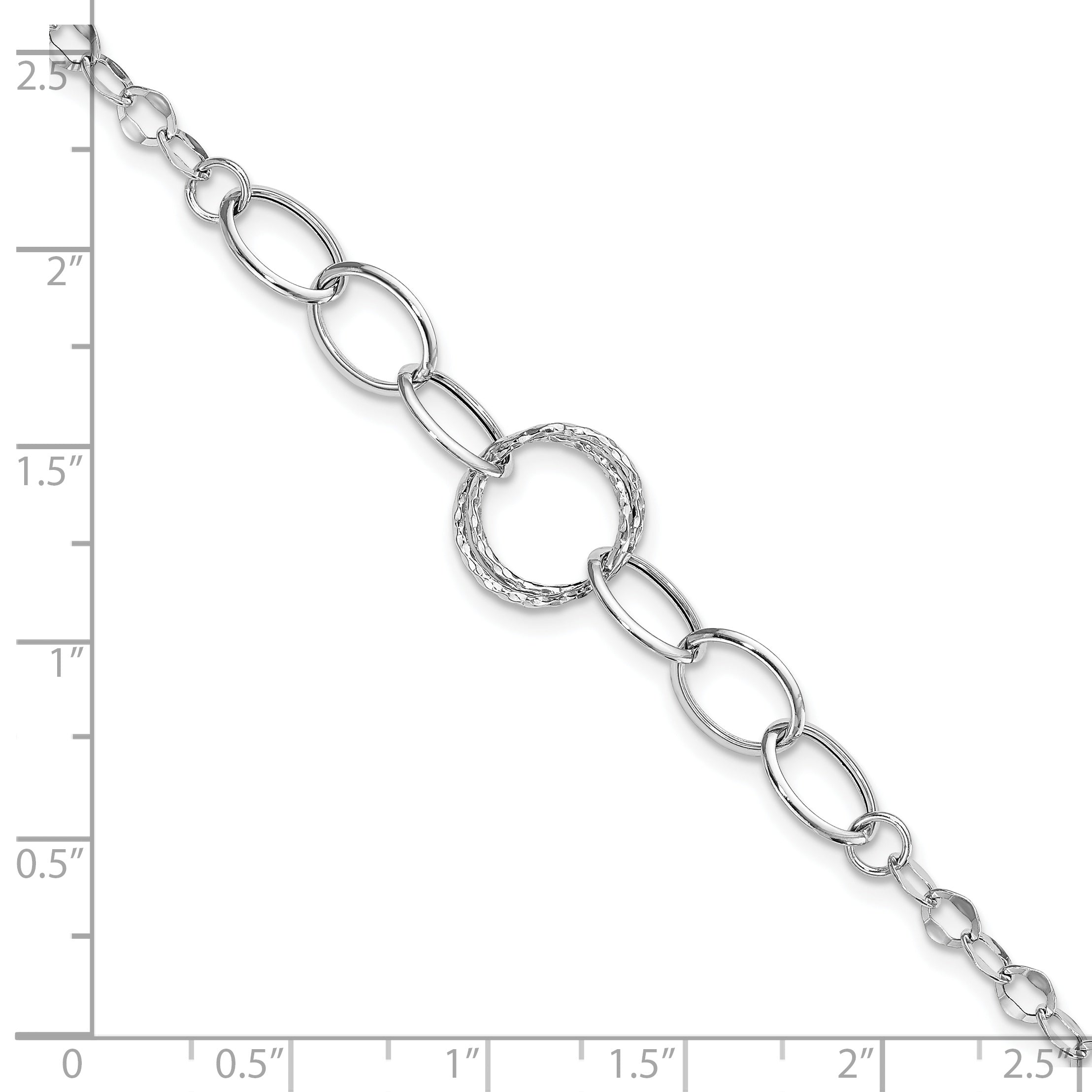 14k White Gold Polished Textured Fancy Link Bracelet