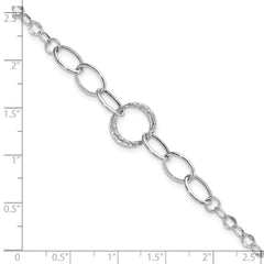 14k White Gold Polished Textured Fancy Link Bracelet