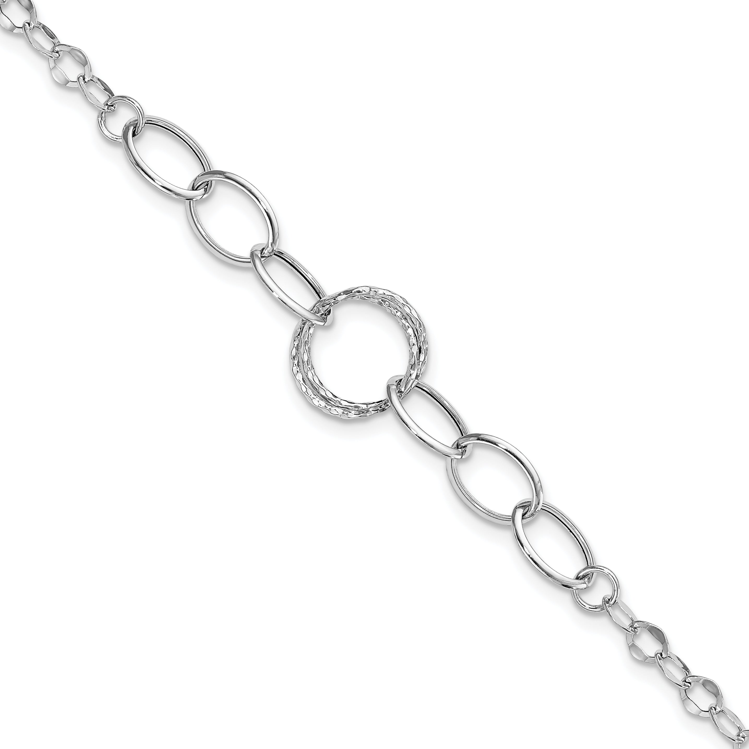 14k White Gold Polished Textured Fancy Link Bracelet