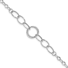 14k White Gold Polished Textured Fancy Link Bracelet