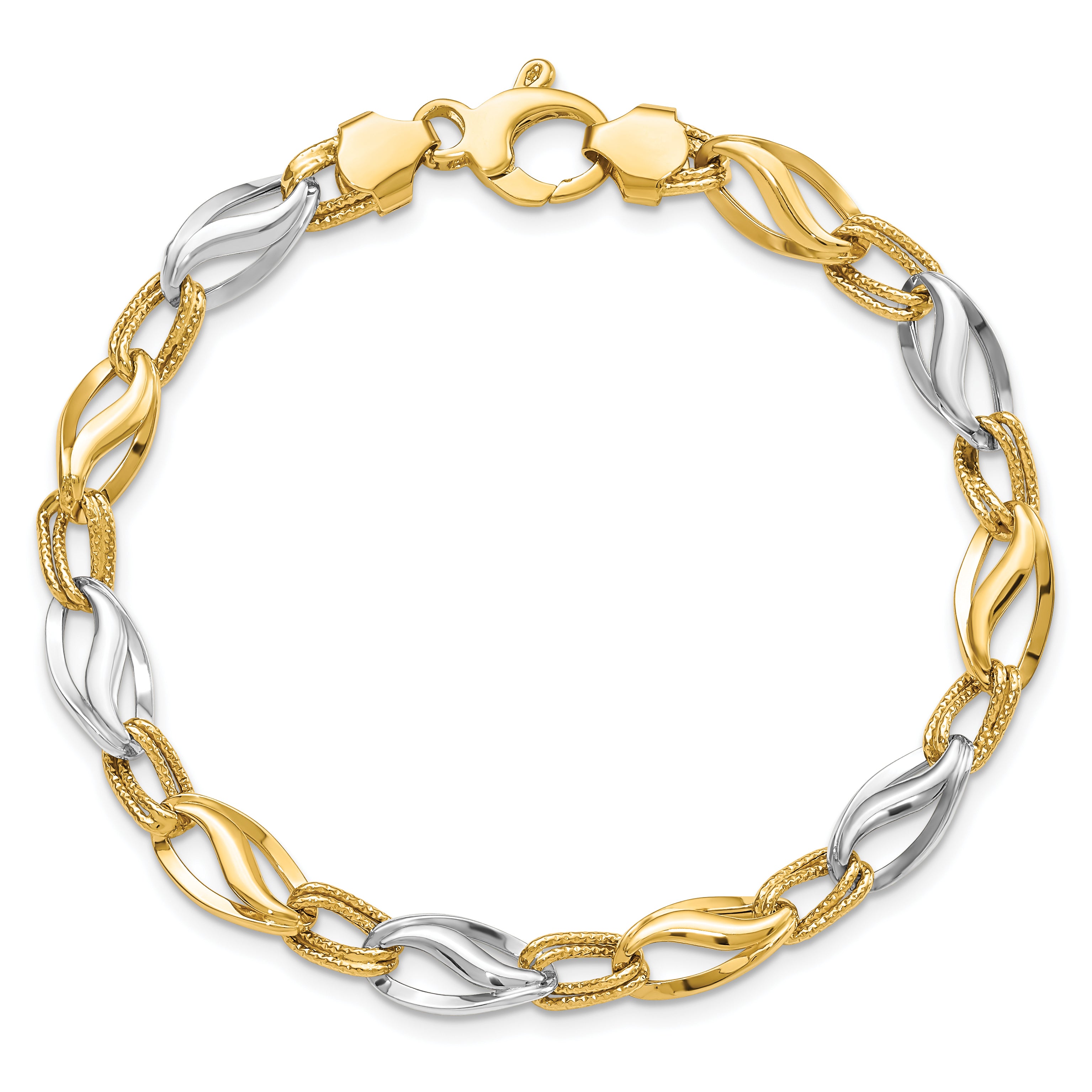 14K Two-tone Polished & Diamond Cut Bracelet