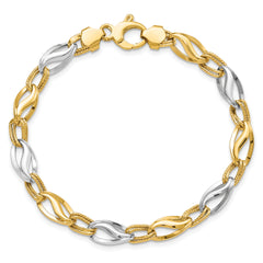 14K Two-tone Polished & Diamond Cut Bracelet