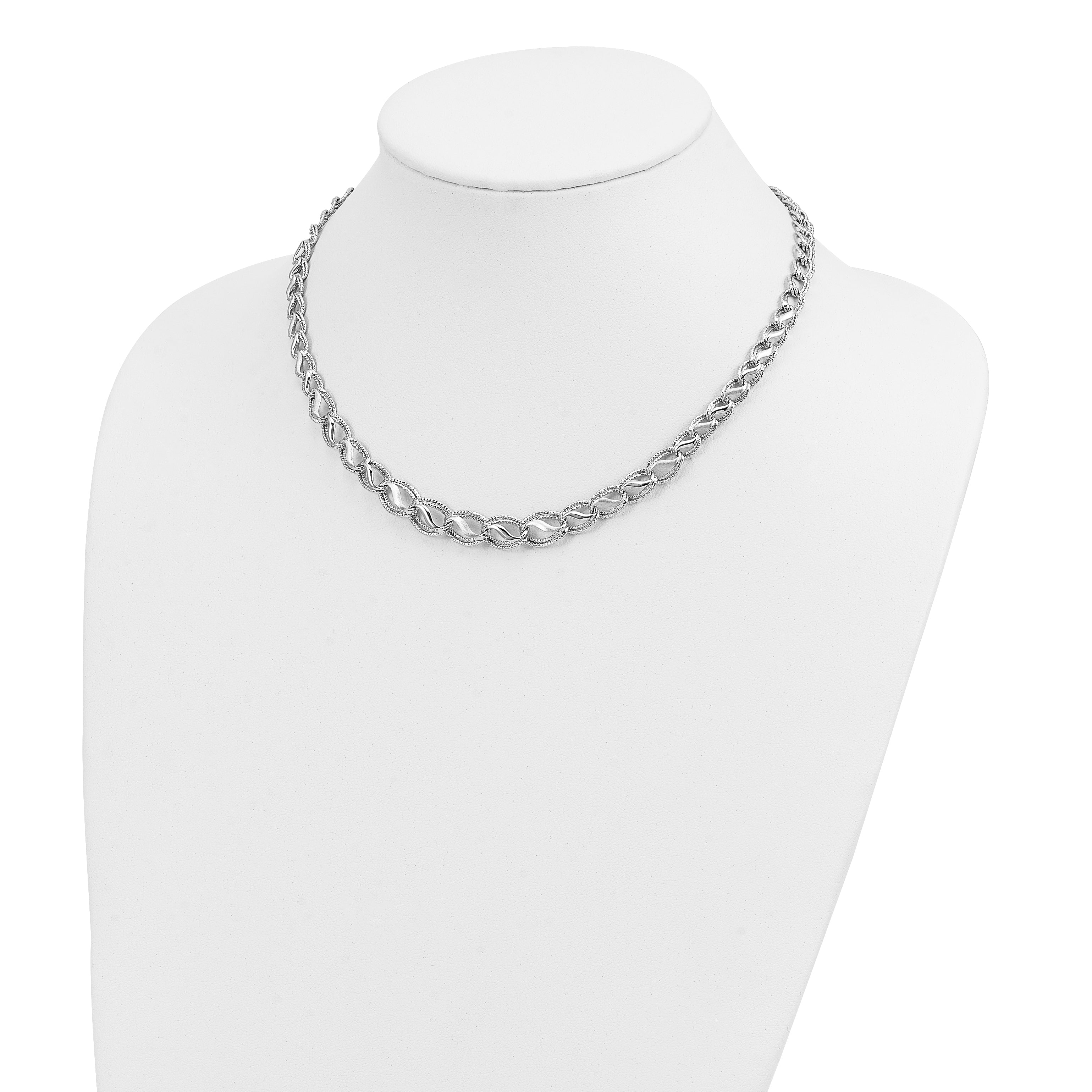 14K White Gold Diamond-Cut Necklace with Polished Rhodium Finish