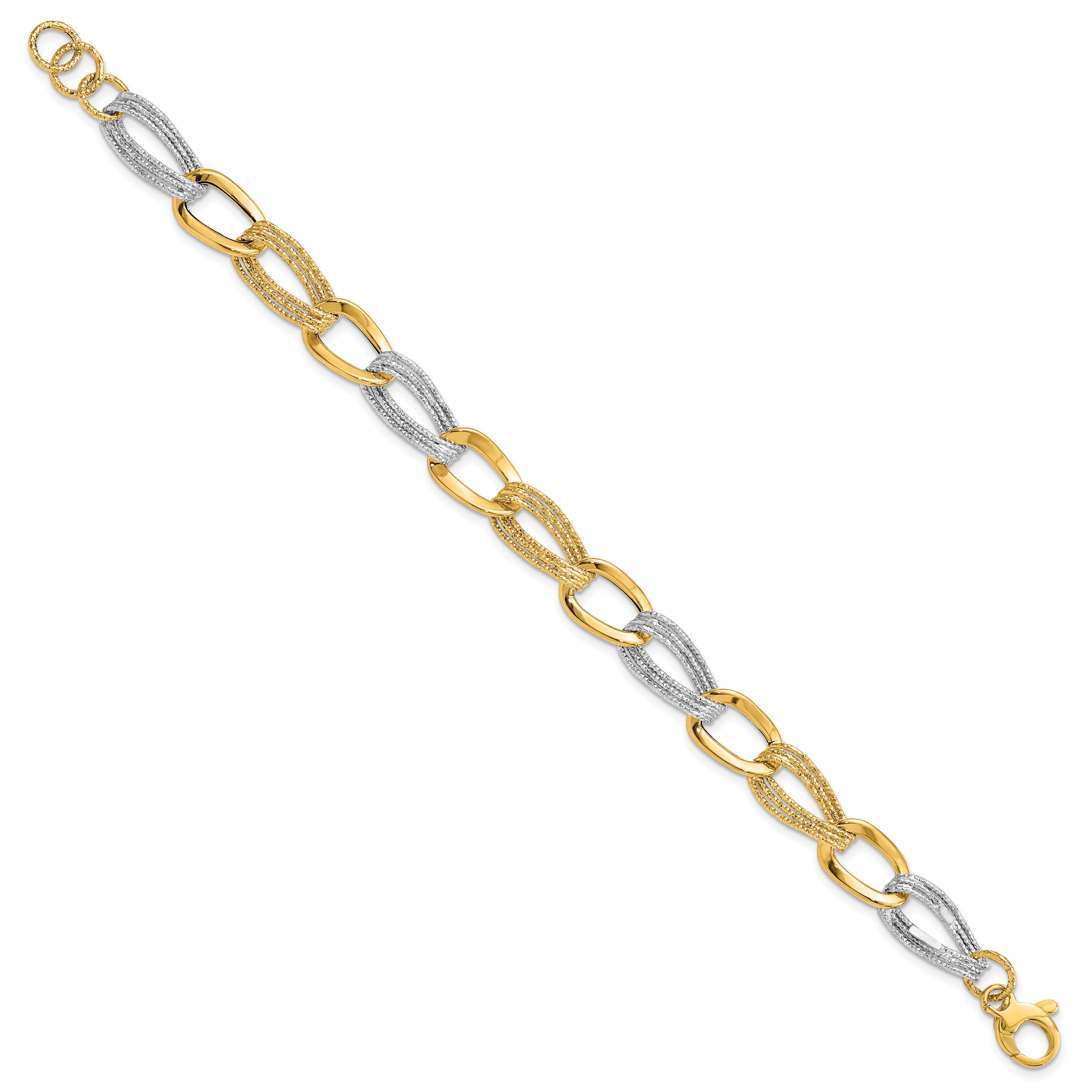 14k Two Tone Polished Fancy Link Bracelet