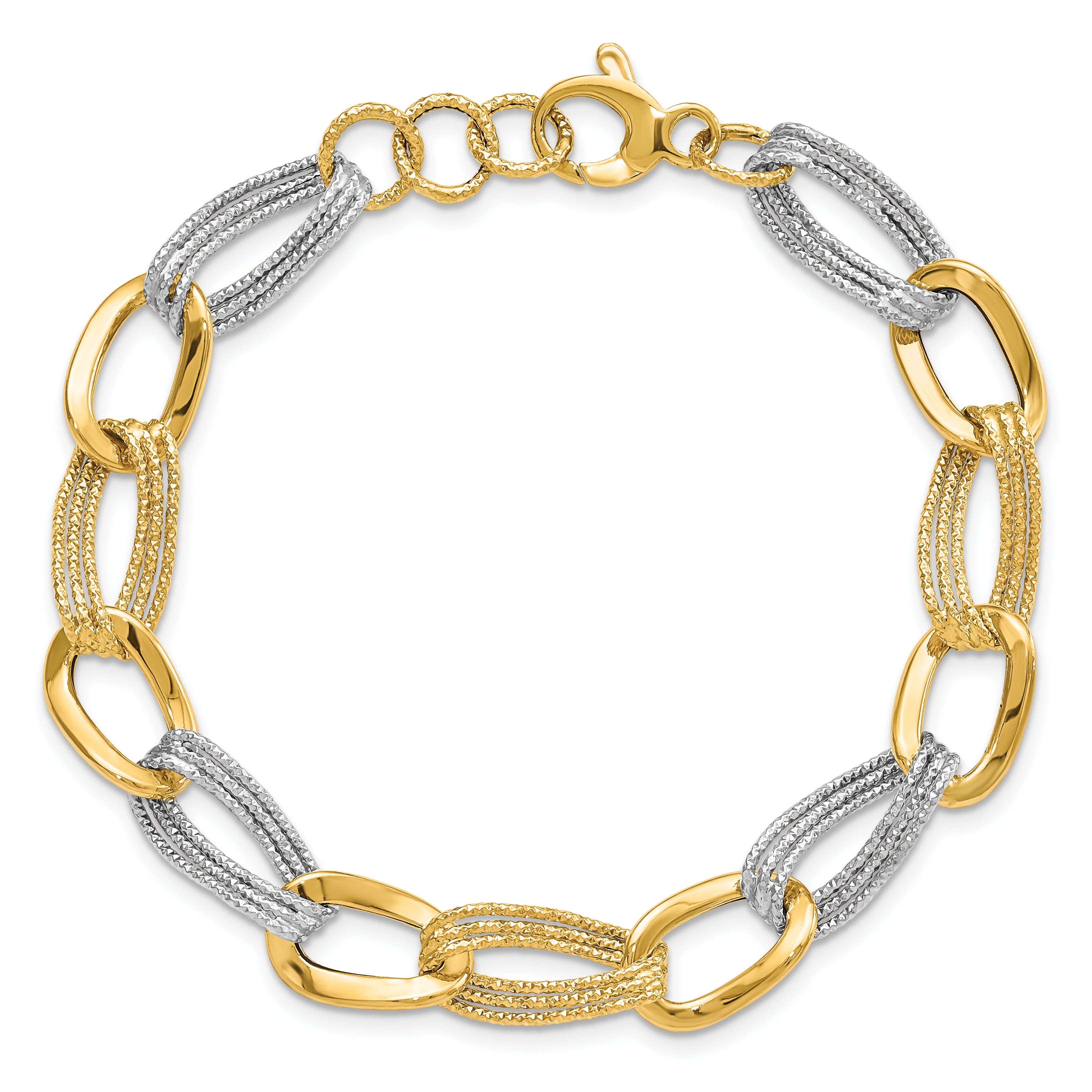 14k Two Tone Polished Fancy Link Bracelet