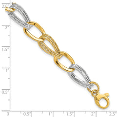 14k Two Tone Polished Fancy Link Bracelet