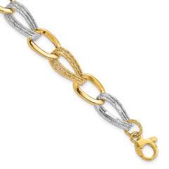 14k Two Tone Polished Fancy Link Bracelet