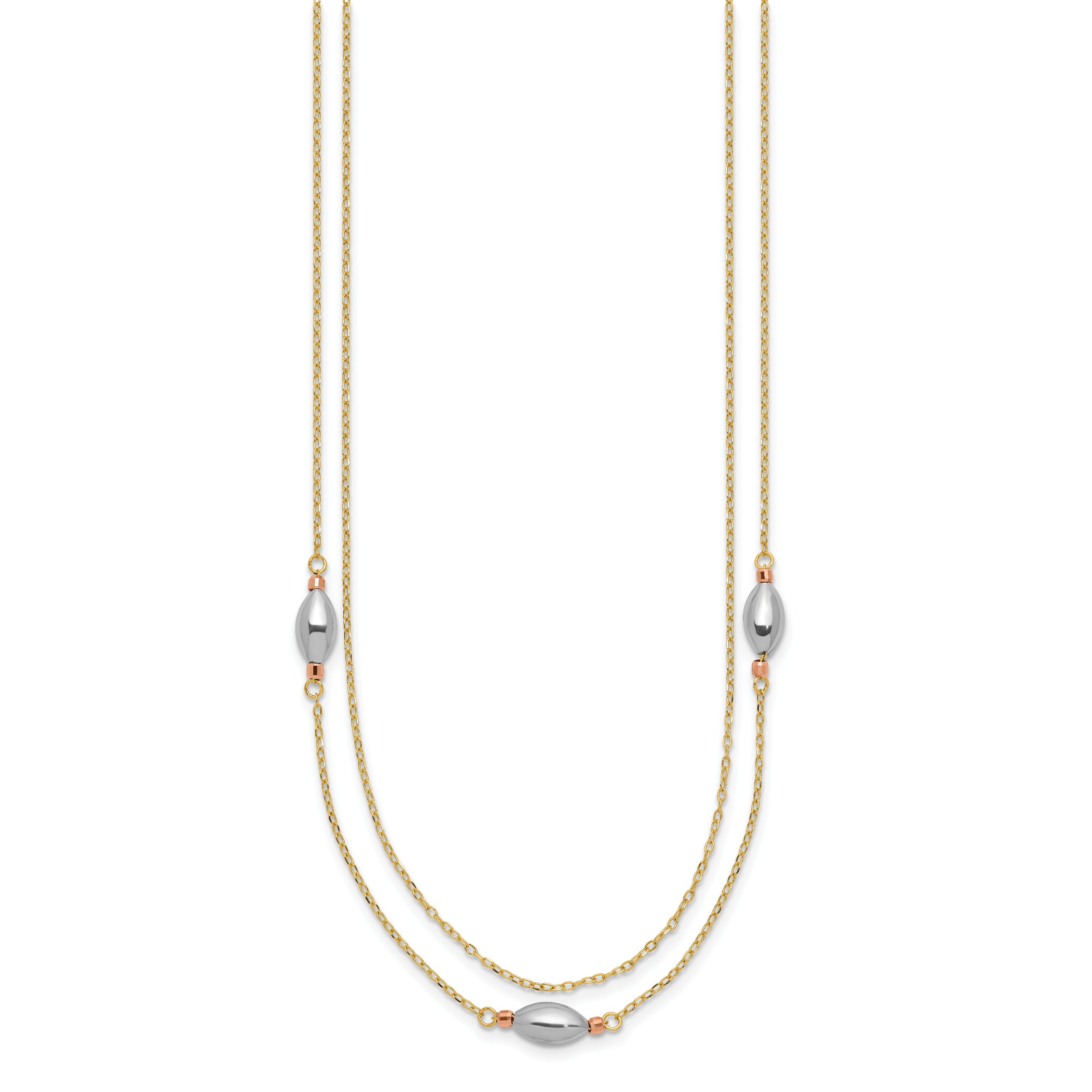 Sophia Jewelers 14K Tri-Color Gold Necklace with Polished Multi-Strand Puff Beads