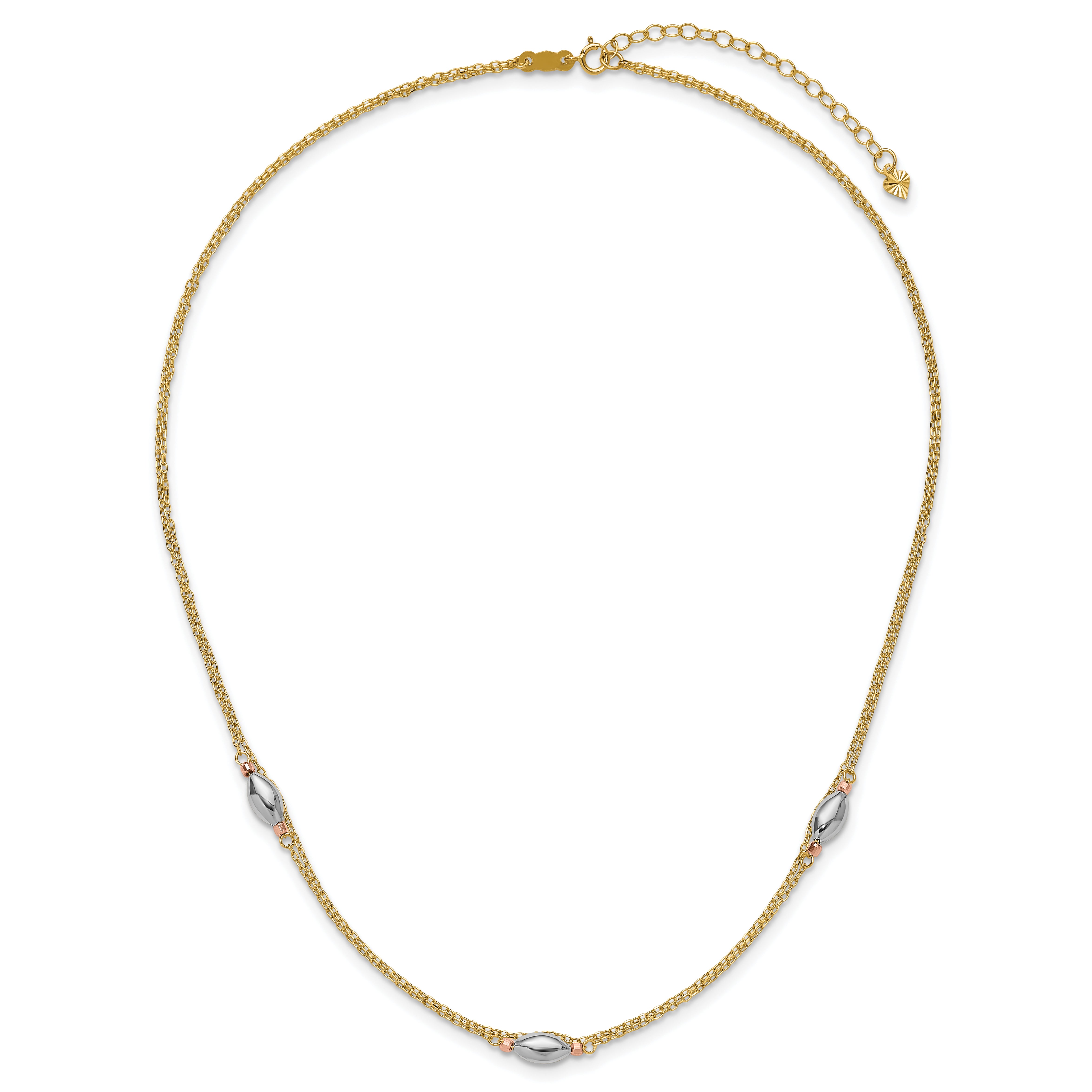 Sophia Jewelers 14K Tri-Color Gold Necklace with Polished Multi-Strand Puff Beads