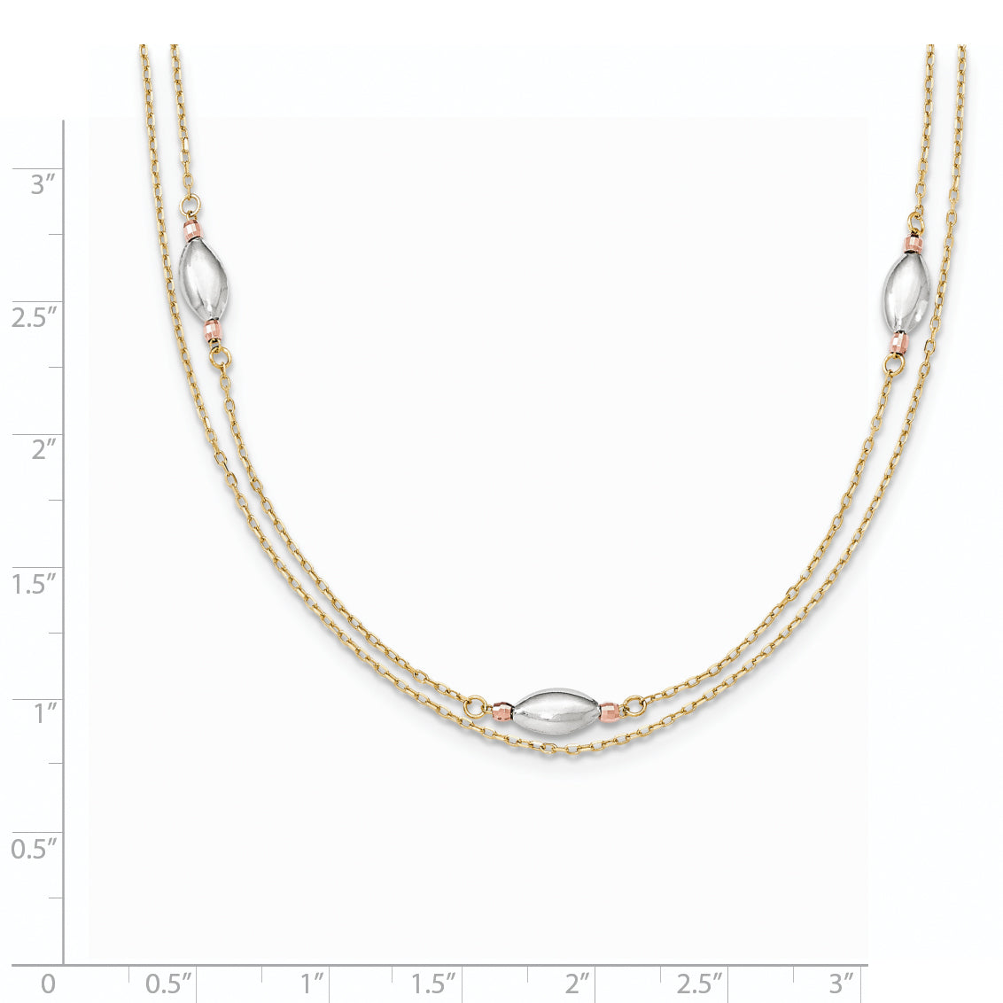 Sophia Jewelers 14K Tri-Color Gold Necklace with Polished Multi-Strand Puff Beads