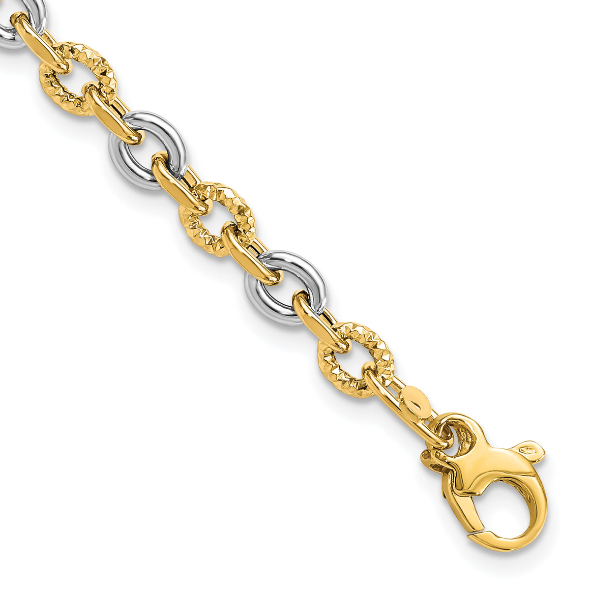 14K Two-tone Polished & Diamond Cut Bracelet