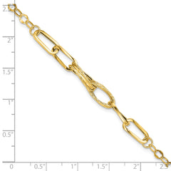 14k Gold Polished Textured Fancy Link Bracelet