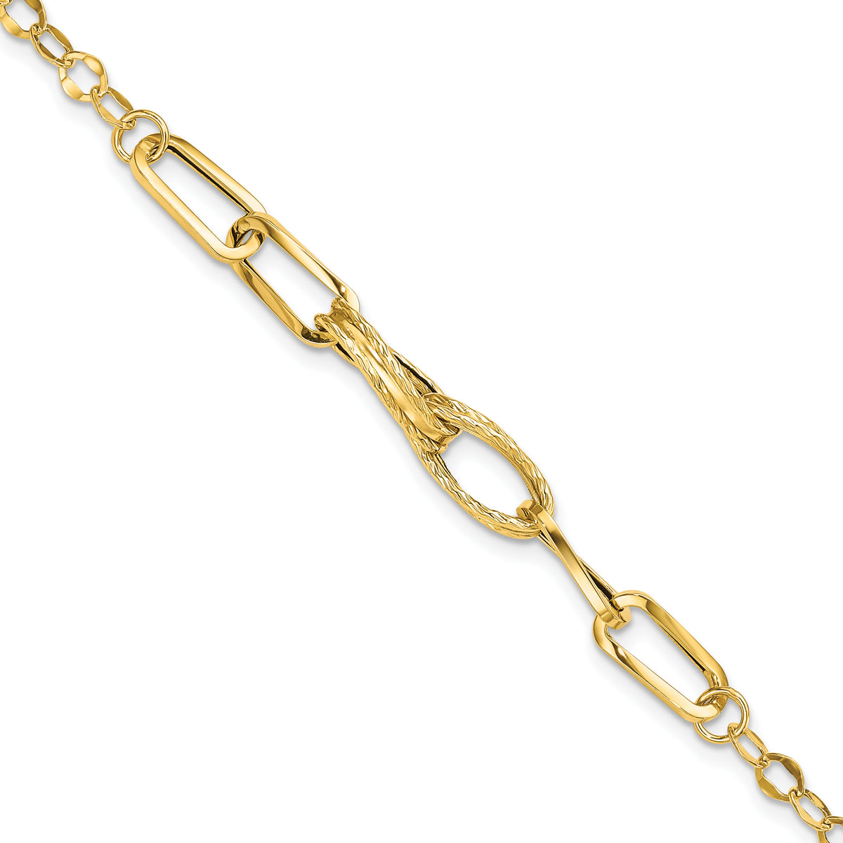 14k Gold Polished Textured Fancy Link Bracelet