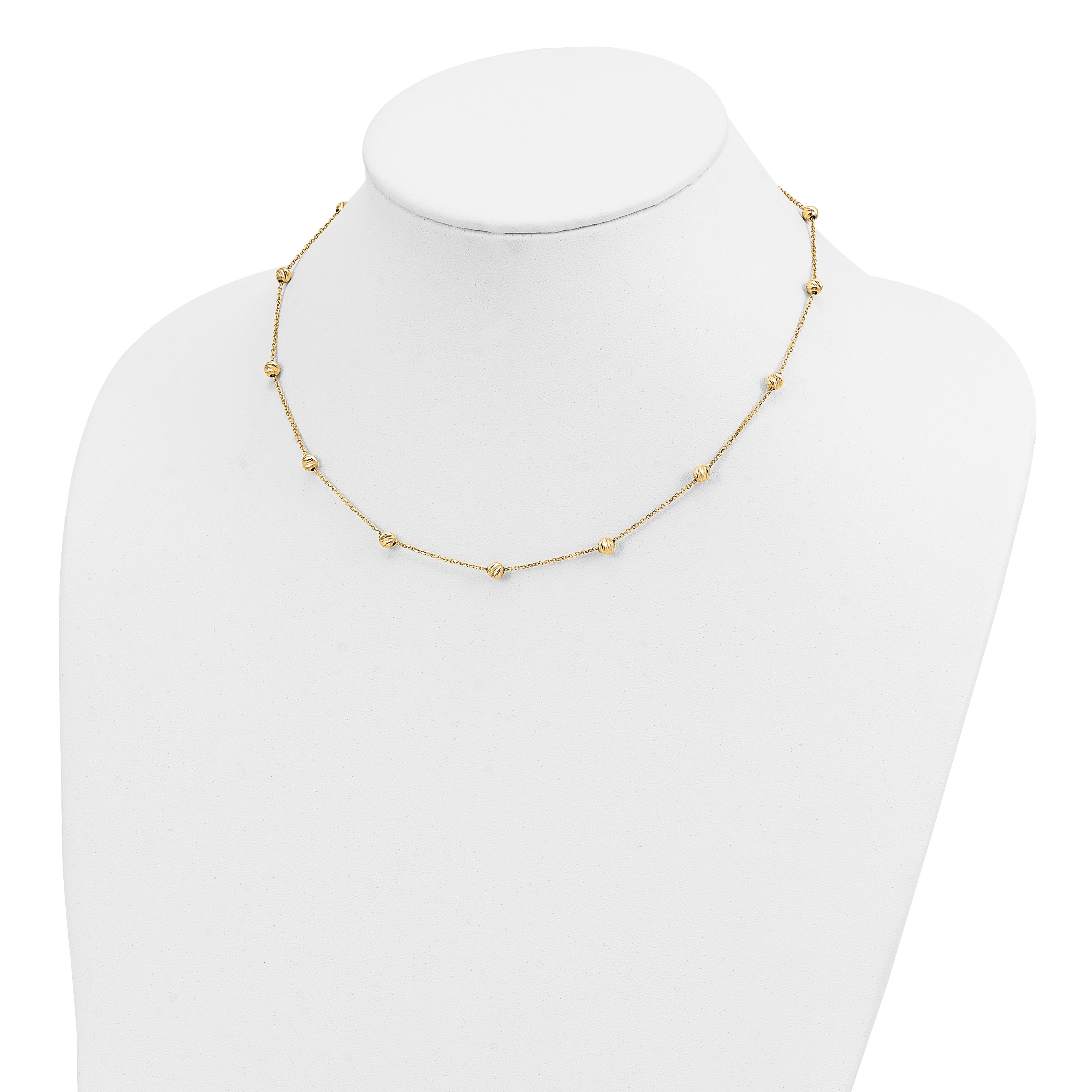 14K Gold Women's Diamond-Cut Beaded Necklace with Polished Finish