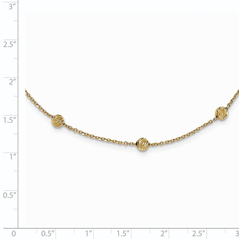 14K Gold Women's Diamond-Cut Beaded Necklace with Polished Finish