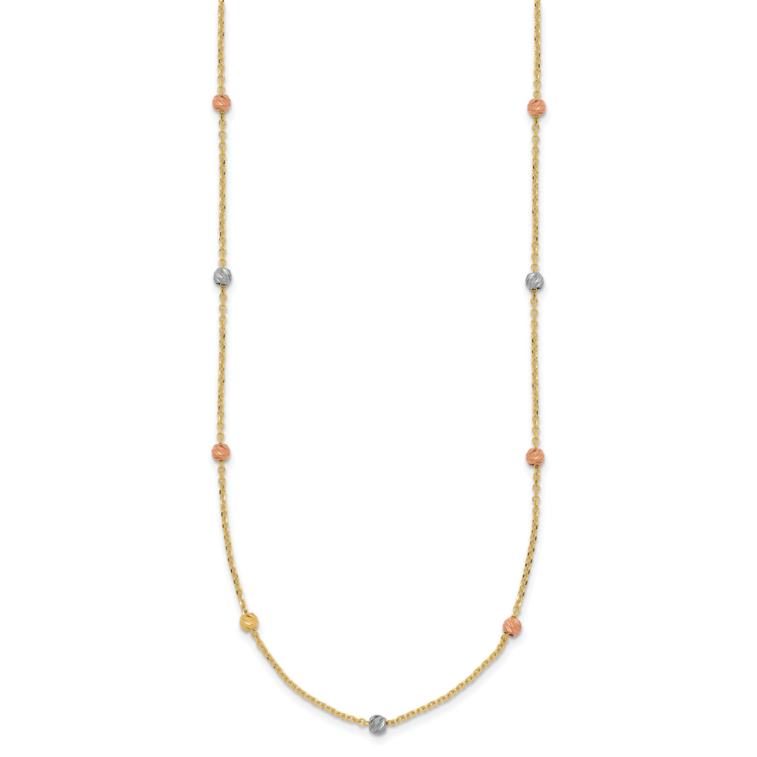 14K Tri-Color Gold Beaded Necklace with Polished Elegant Finish