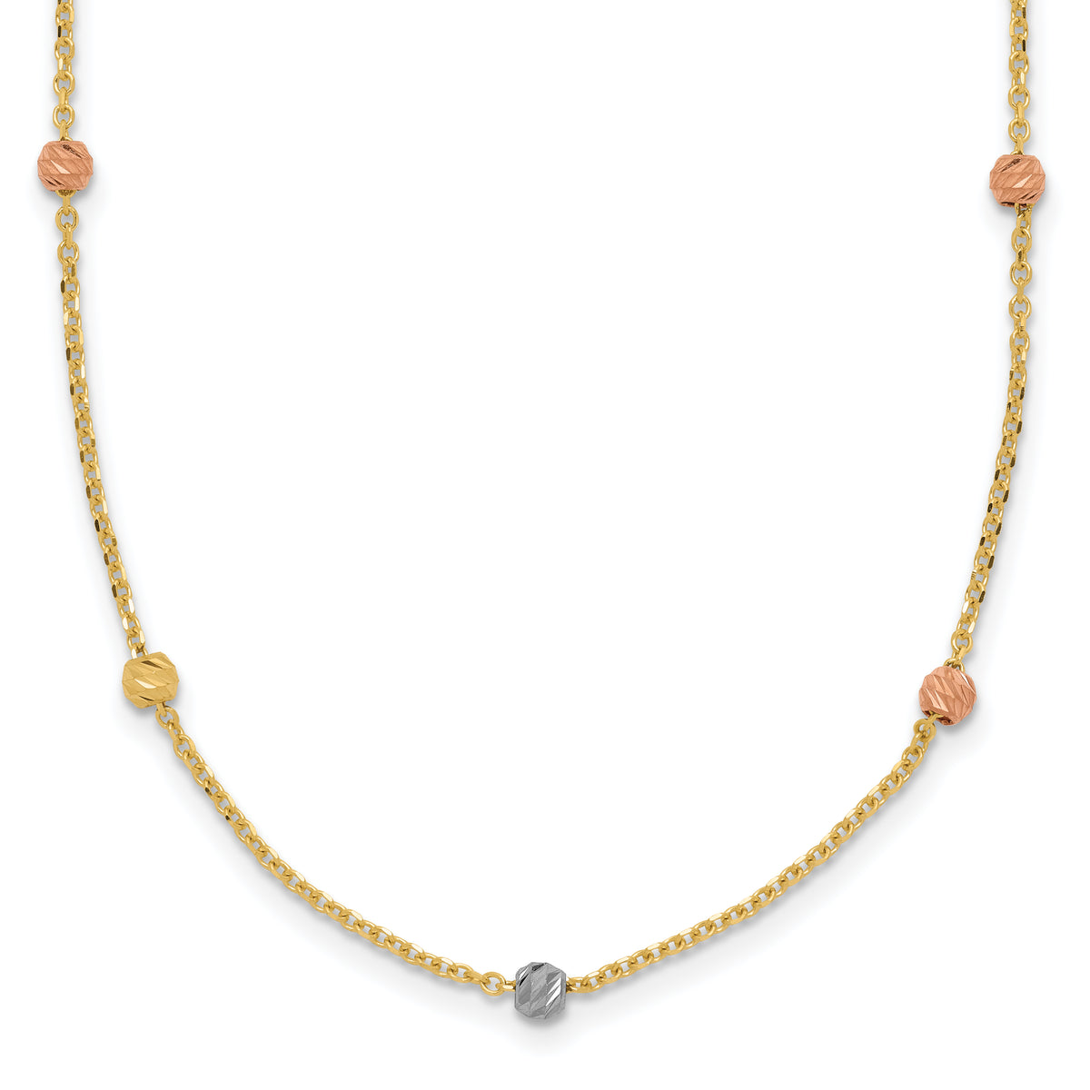 14k Tri-color Polished & D/C Beaded Necklace