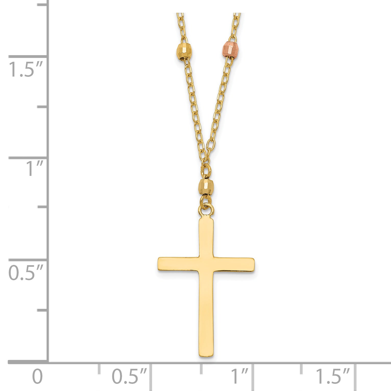 14K Tri-Color Gold Diamond-Cut Beaded Cross Necklace for Women