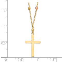 14K Tri Colored Gold Diamond Cut Beaded Cross Necklace