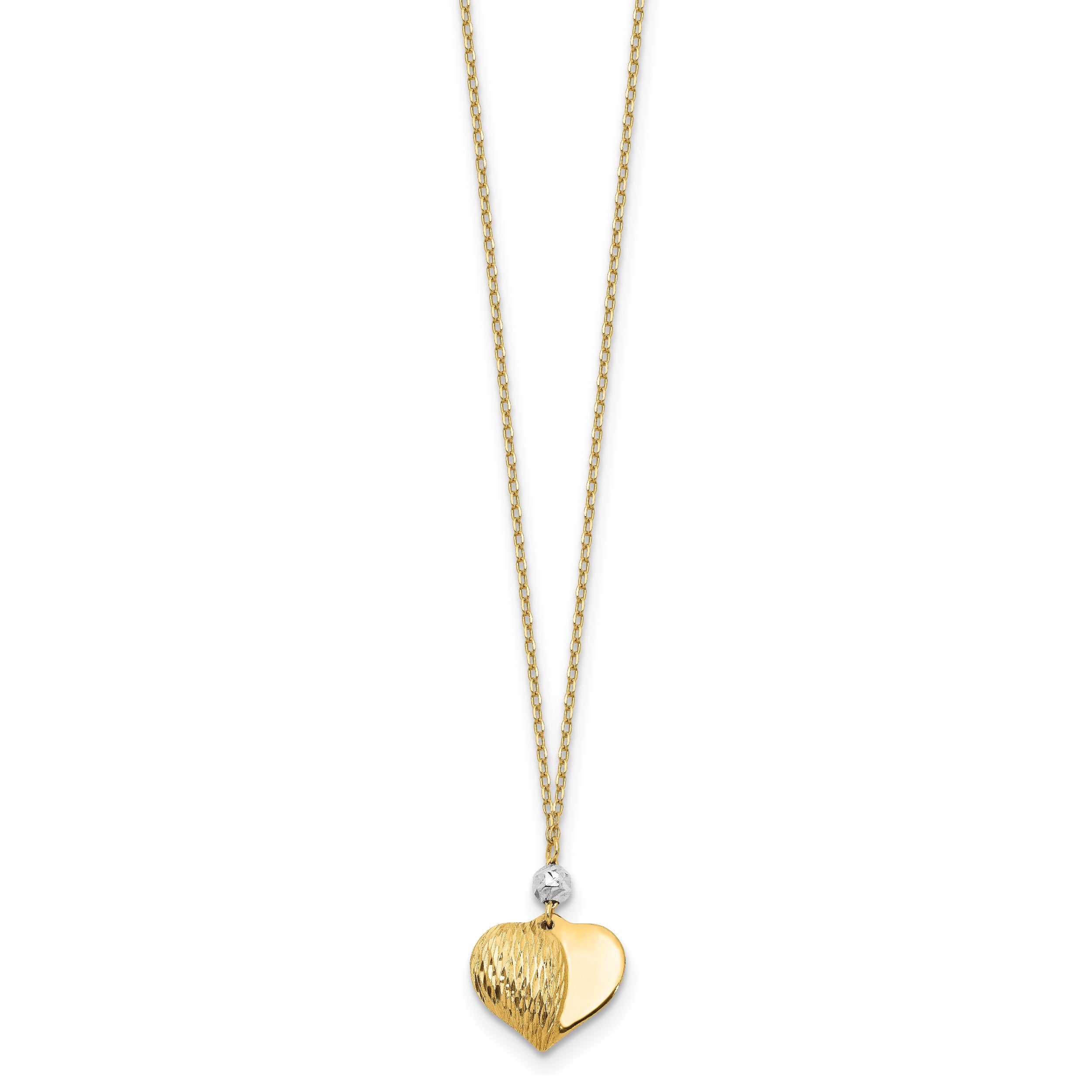 14K Two Tone Polished Heart Necklace Elegant Women's 18 Inch Design