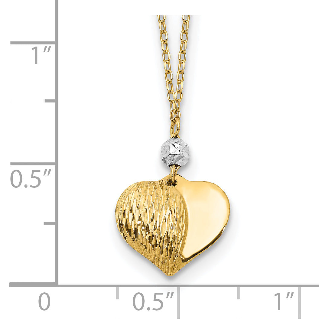 14K Two Tone Polished Heart Necklace Elegant Women's 18 Inch Design