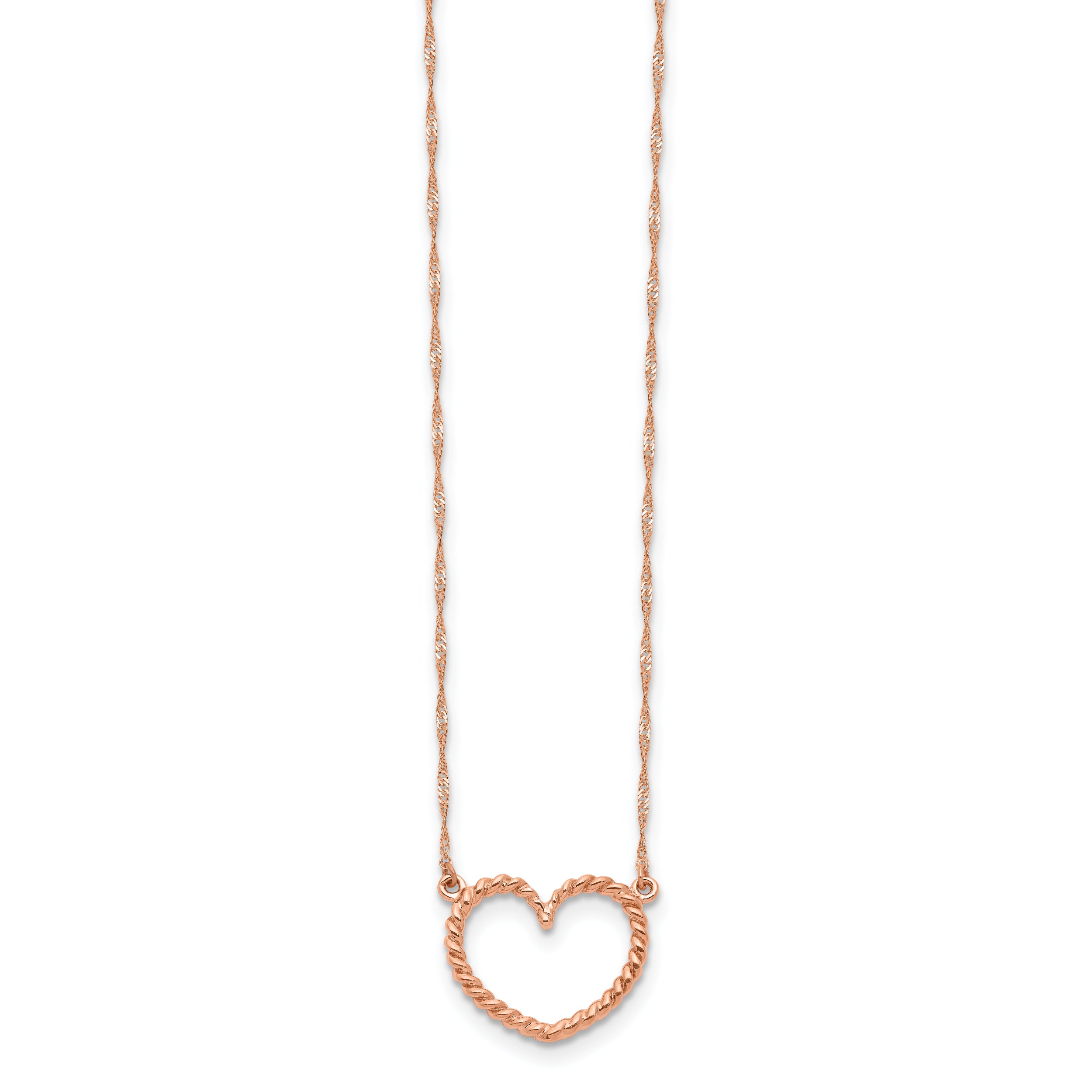 14K Rose Gold Heart Necklace with Polished Textured Finish